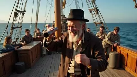 AI Video from prompt: a whale hunger in the 1800s is on his sailboat l