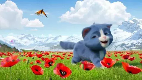 AI Video from prompt: 2 year old British blue shorthair cat happily ru