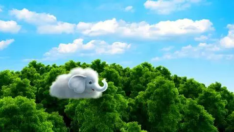 AI Video from prompt: a cloud in the shape of an elephant happily jump