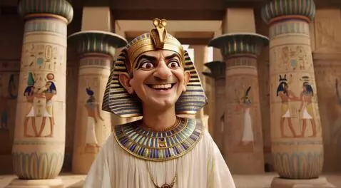 AI Video from prompt: Mister Bean as cleopatra realistic. smiling