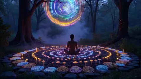 AI Video from prompt: A mystical forest at twilight, glowing softly wi