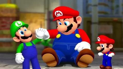 AI Video from prompt: 210ft Giant Mario and his human minaturebrother 