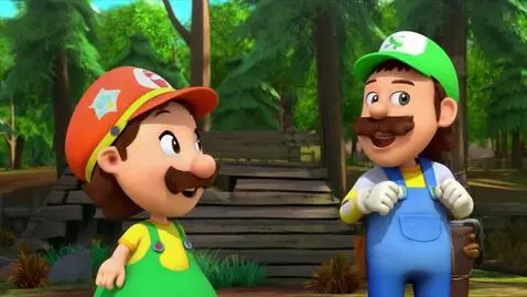 AI Video from prompt: 210ft Giant Mario and his young brother 5.9ft Lu