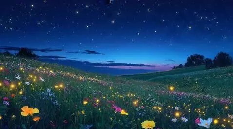AI Video from prompt: It’s twilight in a lush meadow that’s dotted wit