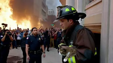 AI Video from prompt: Point of view shot of a firefighter running out 