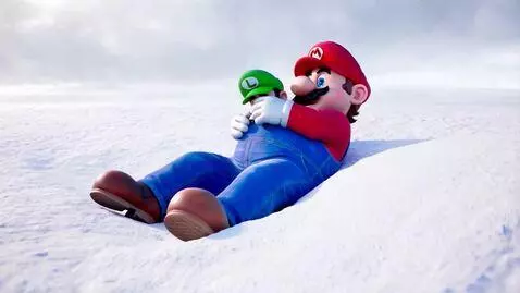 AI Video from prompt: 30.6feet Giant Mario, snow, winter, lay down com