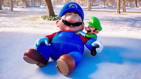 AI Video from prompt: 30.6feet Giant Mario, snow, winter, park, lay do