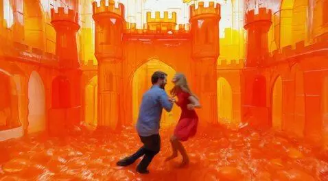 AI Video from prompt: A man and a woman jumping up and down inside a c