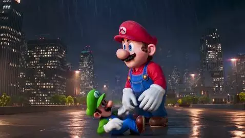 AI Video from prompt: 210ft Giant Mario and 210ft Giant Mario's 5ft hu