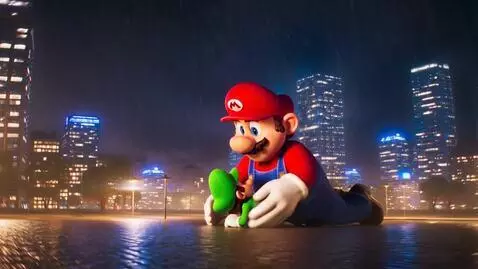 AI Video from prompt: 210ft Giant Mario and 210ft Giant Mario's 5ft hu