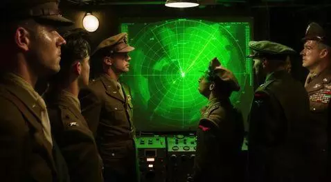 AI Video from prompt: “Inside a dimly lit 1940s military radar station