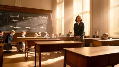 AI Video from prompt: “A 1940s school classroom lit by soft morning li