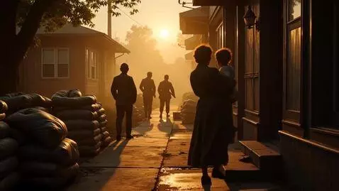 AI Video from prompt: “1940s California neighborhood at dawn, sandbags