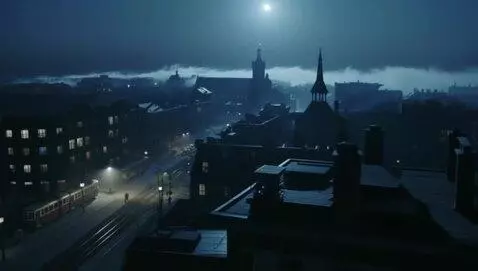 AI Video from prompt: “Aerial view of a 1940s American city during a t