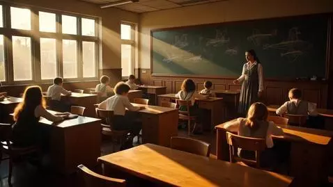 AI Video from prompt: “1940s American classroom, vintage desks in neat