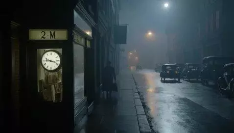 AI Video from prompt: “A foggy 1940s city street just after midnight. 