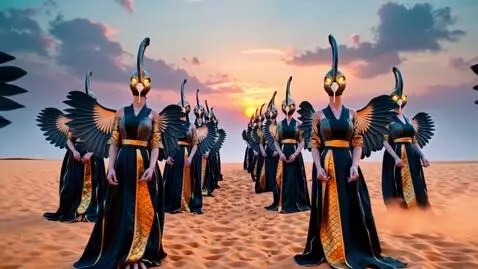 AI Video from prompt: 🎥 Kling Prompt
Title: Falcon Chorus

A group of 