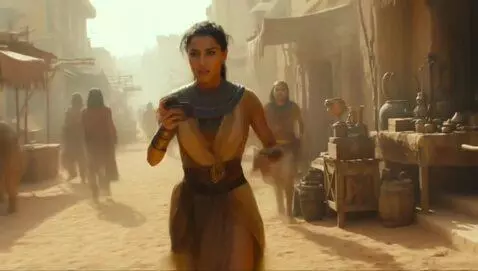 AI Video from prompt: Cinematic film still of a striking woman, a time