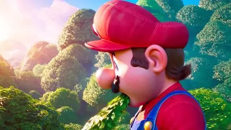 AI Video from prompt: 350ft Giant Mario eating trees from forests as h