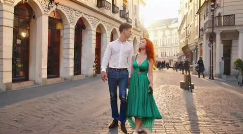 AI Video from prompt: A young men is walking with his girlfriend in th