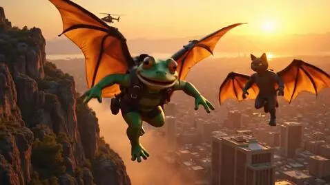 AI Video from prompt: An epic action scene featuring mr grumpy frog an