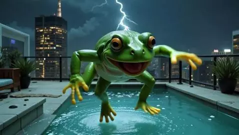 Mr. Grumpy Frog plummets from the high-rise roof
