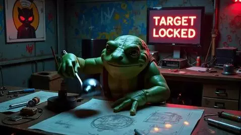 In a dim, neon-lit sewer hideout, Grumpy Frog we