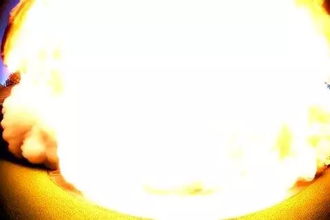 AI Video from prompt: A fixed fisheye security camera records a sudden