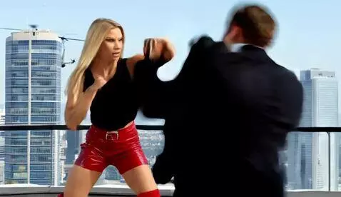 AI Video from prompt: Create tall beautiful strong blonde woman spy, w