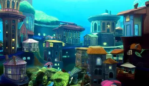 AI Video from prompt: an underwater city full of buildings and animals