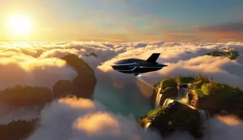 AI Video from prompt: Fantasy steampunk airship flying through the clo