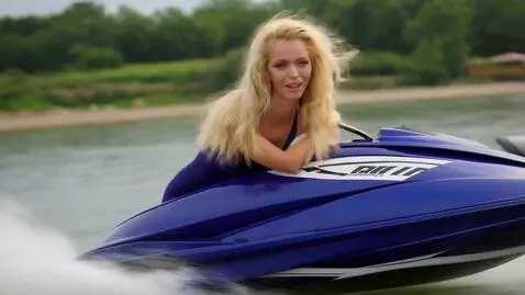 AI Video from prompt: Gorgeous blonde molly cavalli riding a jetski