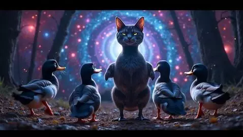 AI Video from prompt: The three cosmic ducks bow in unison before Evil