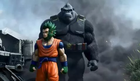 AI Video from prompt: Two colossal hero gorillas emerge from the smoke