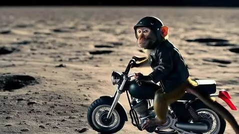 AI Video from prompt: monkey riding motorcycle on the moon
