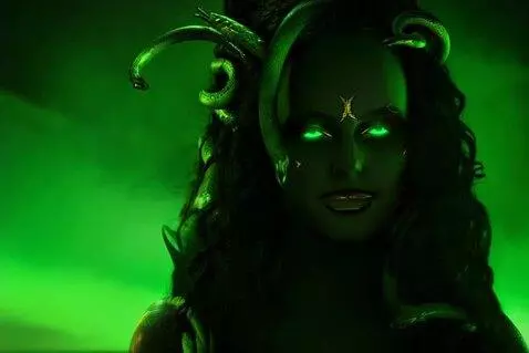 AI Video from prompt: A cinematic close-up shot of a Medusa-like woman