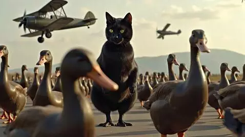 AI Video from prompt: Evil kitty was just turned into a hybrid cat-duc
