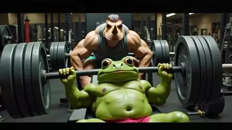 AI Video from prompt: Mr. Grumpy frog is getting ready physically and 