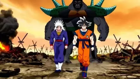 AI Video from prompt: “Goku in beast mode, glowing with raw energy, wa