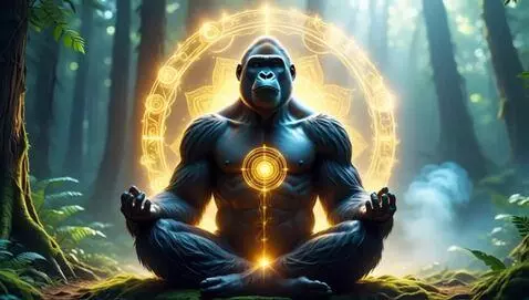 AI Video from prompt: A serene spiritual  Large Gorilla sitting cross-