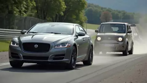 AI Video from prompt: Jag xj loses race to a nissan cube