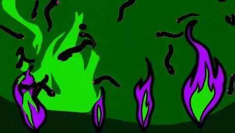 AI Video from prompt: Black flame with purple outlines on greenscreen.