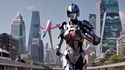 AI Video from prompt: A dynamic cyborg woman in sleek, futuristic armo