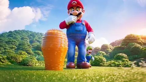 AI Video from prompt: 100ft sized Giant Mario eating honey, clever, 10