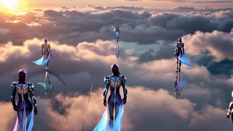 AI Video from prompt: "A futuristic fashion runway floating above the 