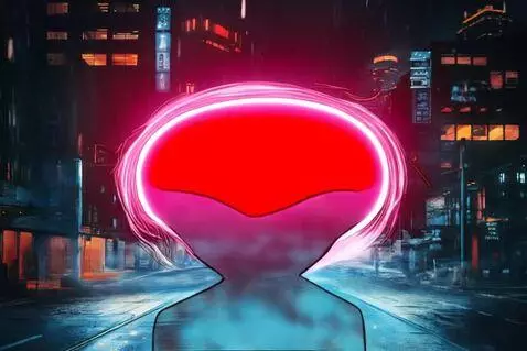 AI Video from prompt: female face   with red glow cross instead of eye