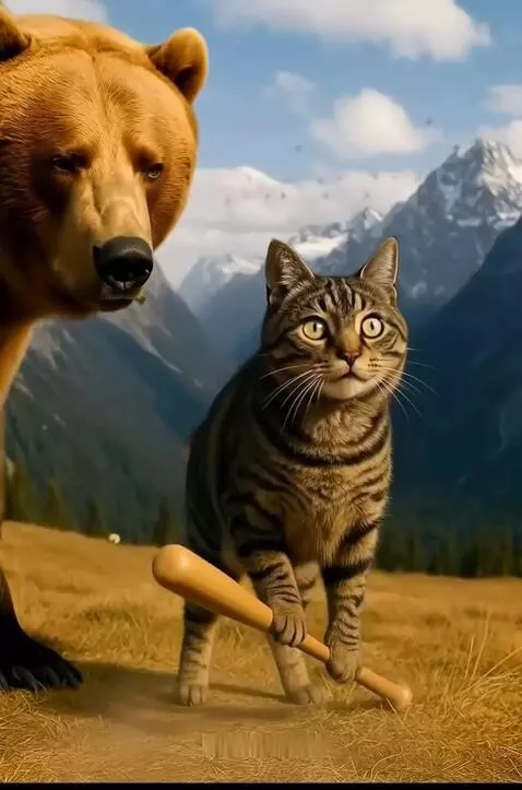 AI Video from prompt: A fluffy tabby cat is calmly sitting in the cent