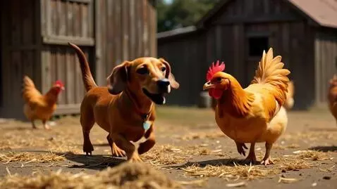 AI Video from prompt: Farm. A dragon (like a dachshund) chases chicken