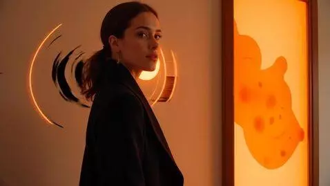 AI Video from prompt: Woman in black coat, minimal pose, profile view.