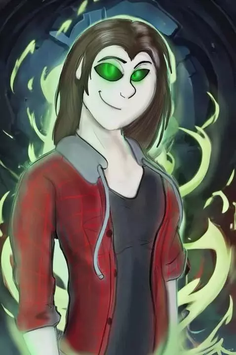 AI Video from prompt: Her eyes glow and flicker slightly while her hai